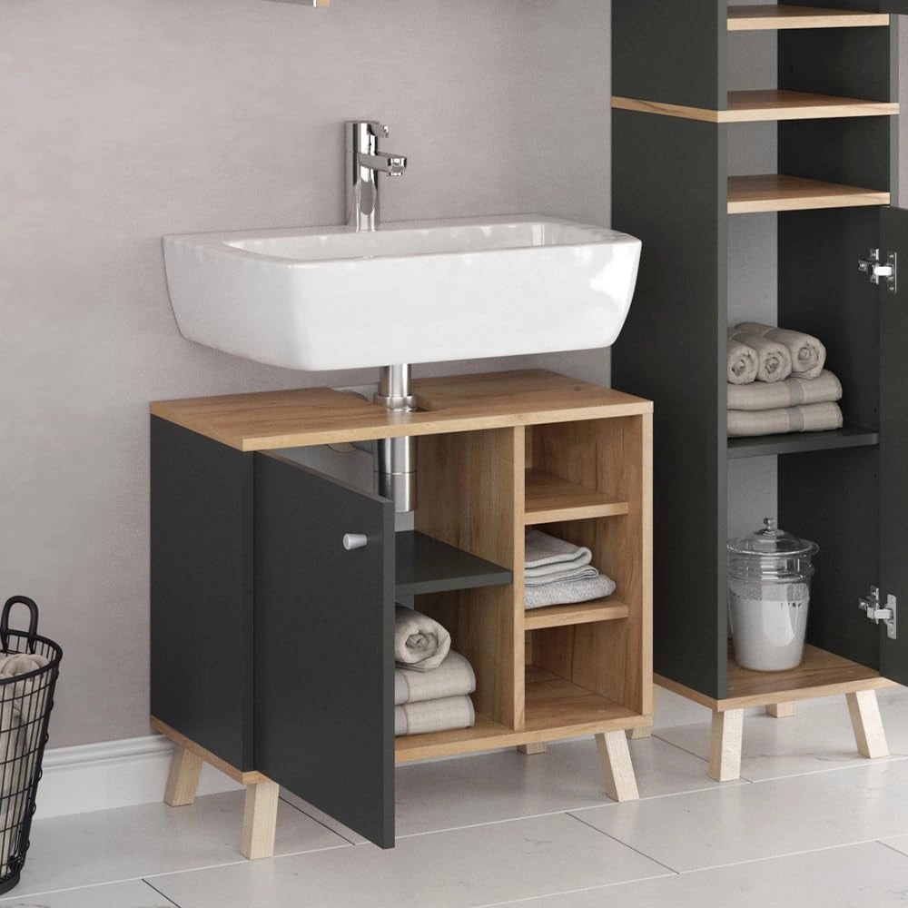 Mobile sottolavabo per bagno Senyo, Antracite, 60 x 54 cm, adatto al montaggio a parete e combinabile con mobili Senyo