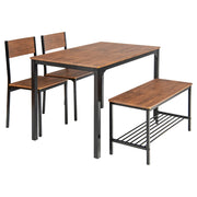 Set tavolo e sedie da cucina 4 pezzi, Tavolo da pranzo con 2 sedie e 1 panca telaio e ripiano metallici Noce-Tavoli e sedie da pranzo