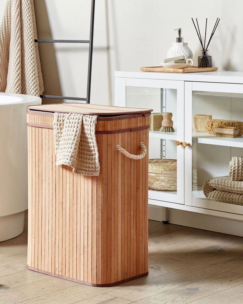 Cestino portaoggetti in bambù marrone chiaro con coperchio Cestino per biancheria Accessori pratici lavanderia bucato