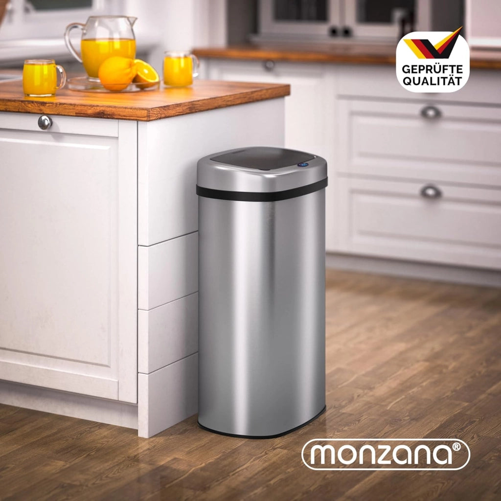 ® Cestino per Rifiuti con Sensore 50L in Acciaio Inox Pattumiera con Fissaggio Coperchio incl. Cavo USB Secchio Display LED
