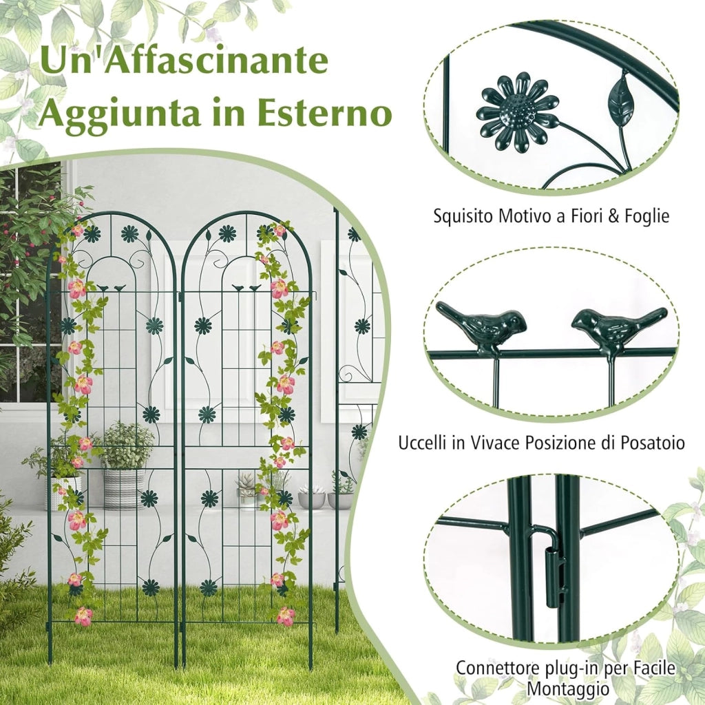 Grigliati per Rampicanti 220 x 50 CM, Set di 2 Tralicci di Metallo Antiruggine per Piante Rampicanti, Rose e Verdure, Decorazione Esterna per Giardino, Cortile e Patio (Verde)