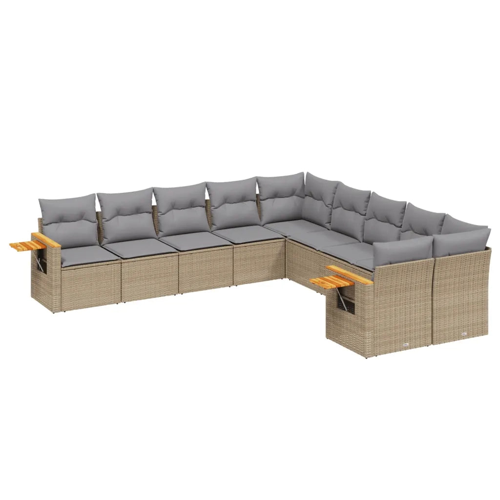 Set Divano da Giardino 10 pz con Cuscini Beige in Polyrattan 3259595