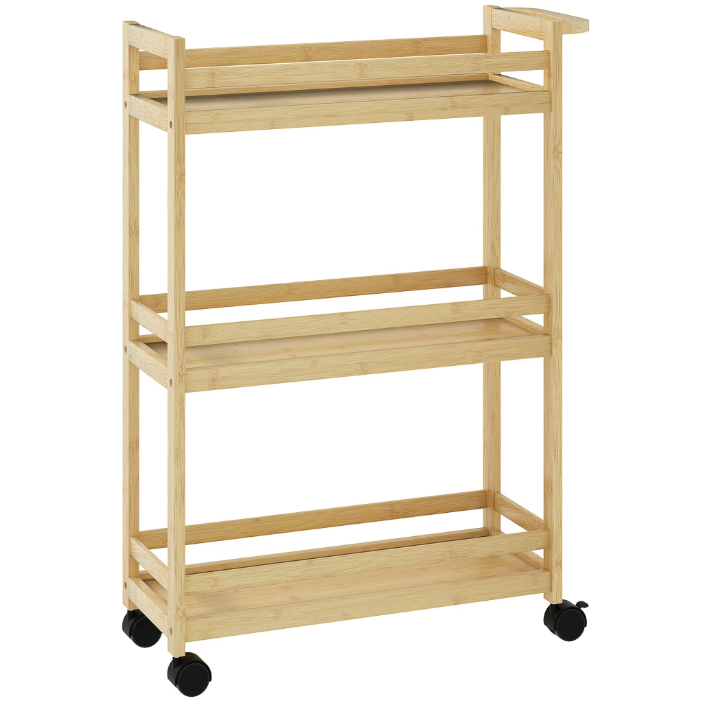 Carrello Portaoggetti per Bagno a 3 Livelli in Bamb¨´, 55x20x75 cm, color Legno