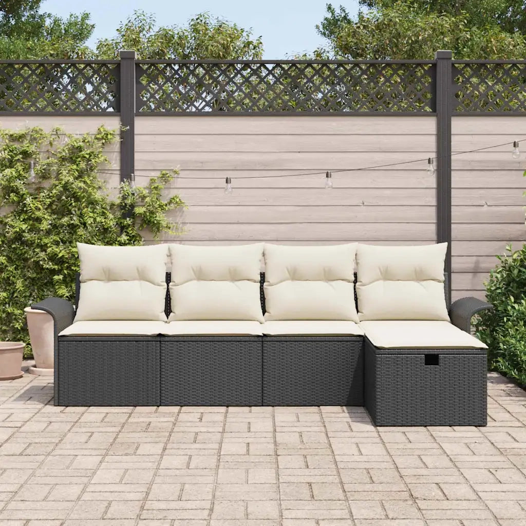 Set Divano da Giardino 5 pcs Nero e Crema polyrattan
