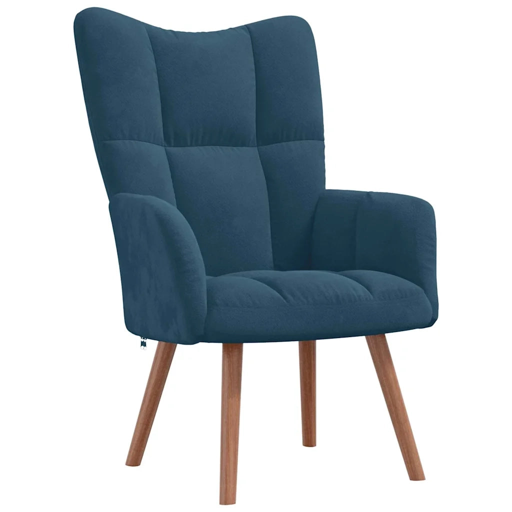 Divano Sedia-Poltrona Relax con Poggiapiedi Blu in Velluto 926550