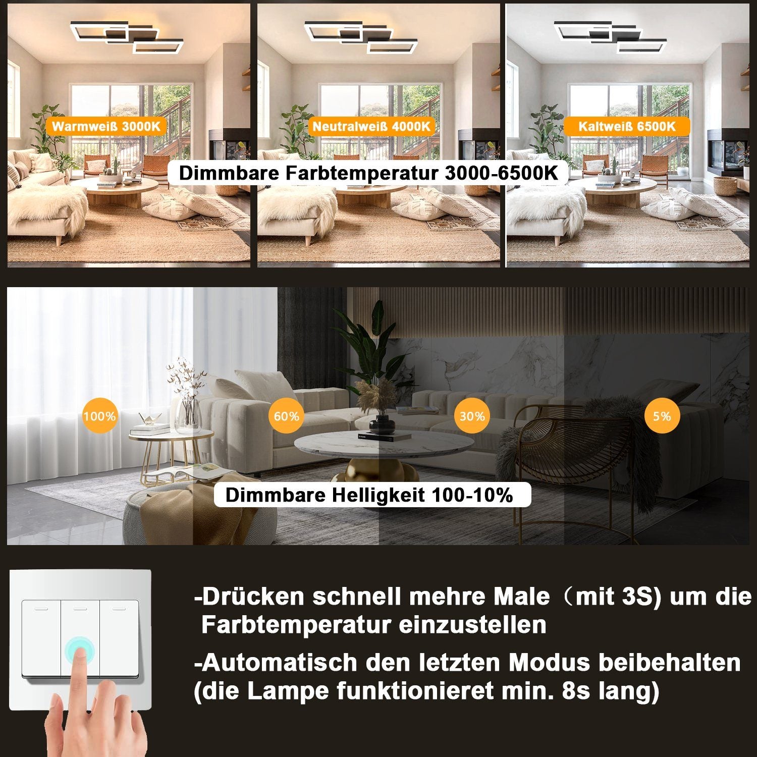 ZMH Lampada da soffitto plafoniera LED 48W nera dimmerabile telecomando design moderno per corridoio ufficio living