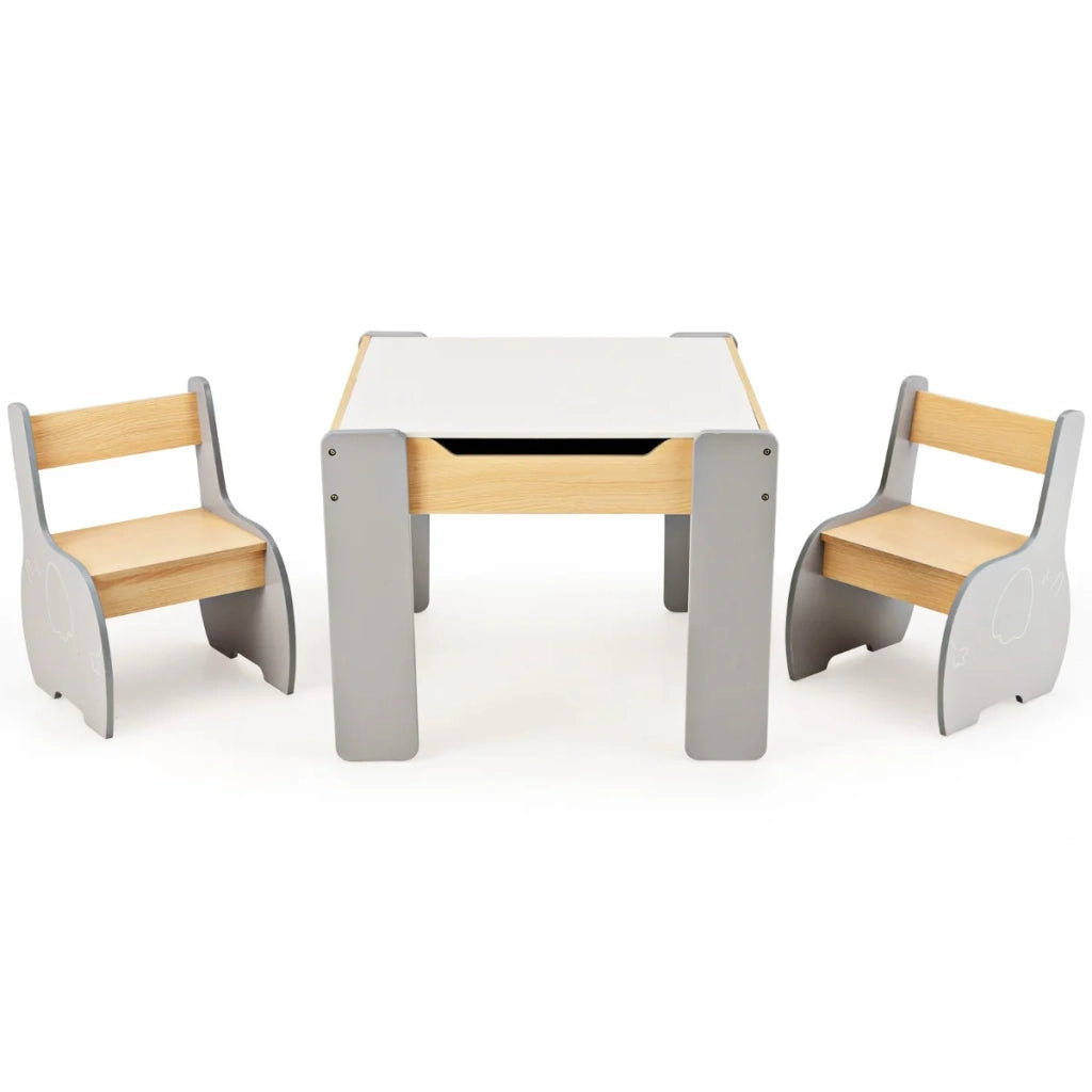 Set 3 in 1 con tavolo e 2 sedie per bambini 63,5 x 61,5 x 48 cm spazio di archiviazione sicuro design ergonomico in MDF grigio 20_0011997
