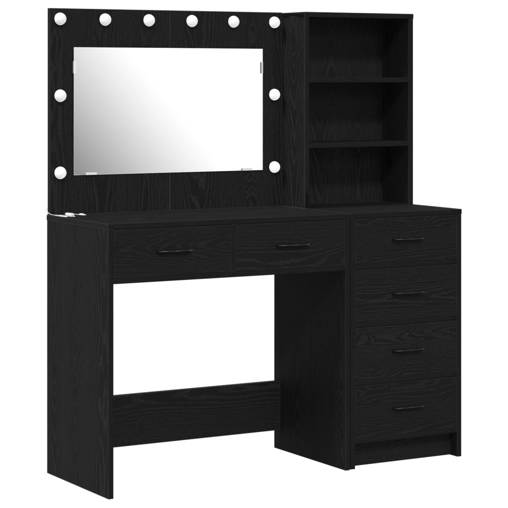 Set da toeletta a 2 pezzi con LED in legno ingegnerizzato nero