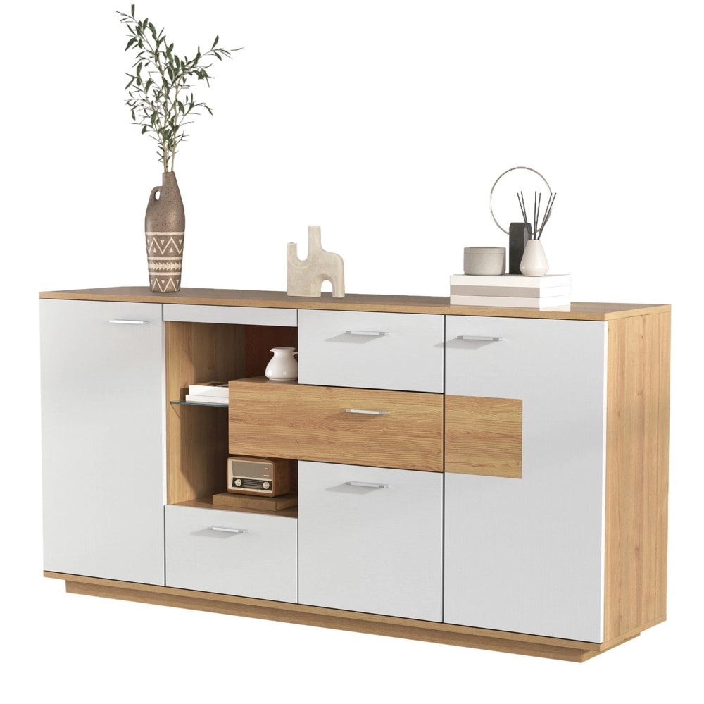 Mobile TV con LED, Ante e Cassetti ¨C MINIMAL ¨C Bianco, Legno, 160x40x77