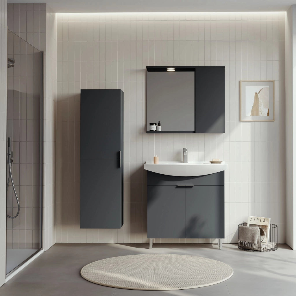 Set mobile lavabo con specchio (2 pezzi) "Purus 80" - 80 x 50 x 83 cm - Antracite opaco