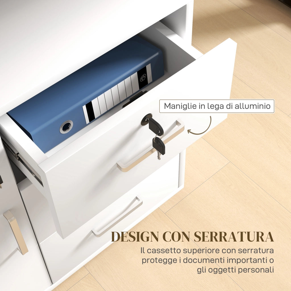 Cassettiera per Ufficio con 3 Cassetti e Armadietto ¨C zephmum ¨C Legno, Bianco, 60x40x56 cm