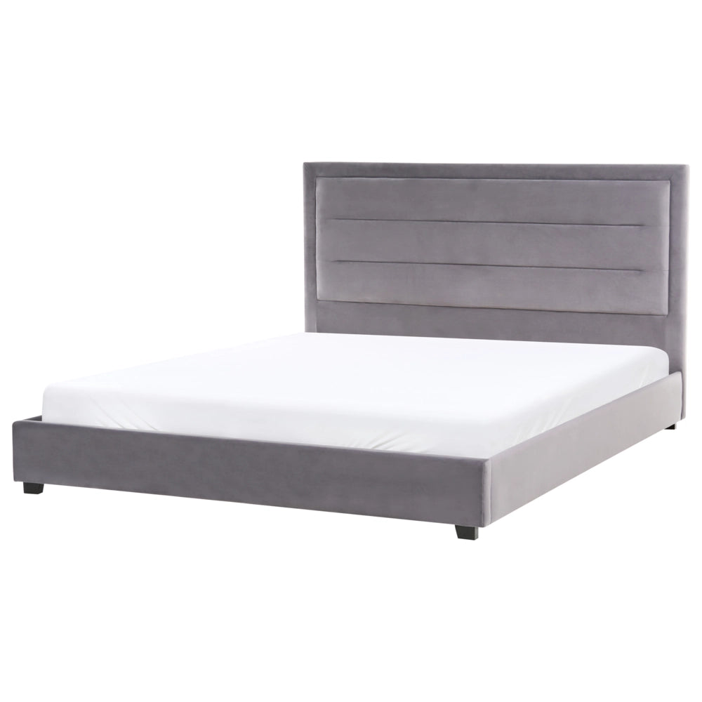 Letto matrimoniale in velluto grigio scuro 180 x 200 cm con testiera imbottita stile moderno