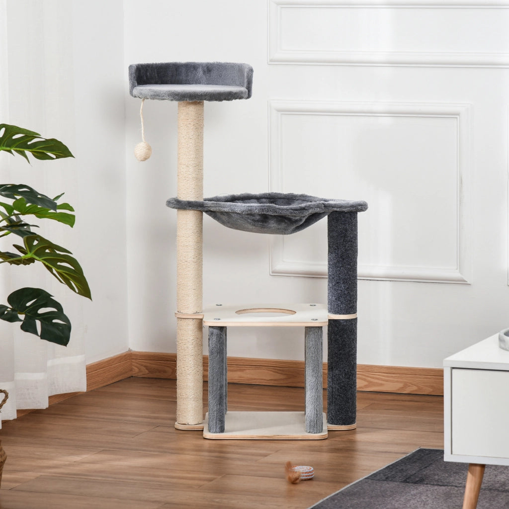Albero Tiragraffi per Gatti con Casetta e Amaca ¨C Zephmum ¨C Grigio 48x34x95cm