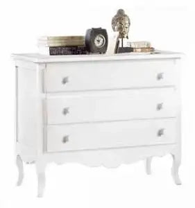 Comò classico provenzale in legno Shabby chic bianco conpomelli bronzo
