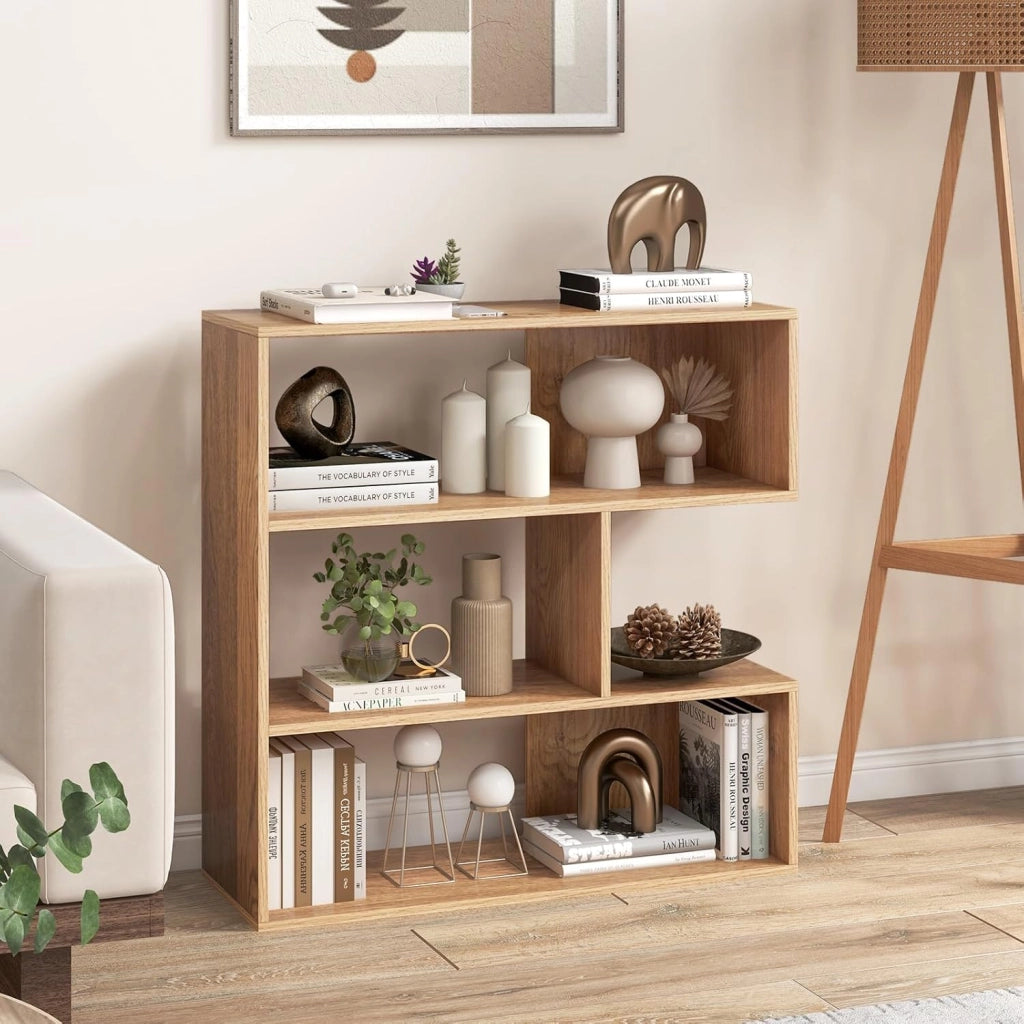 Libreria a 3 livelli concavo, libreria geometrica con 3 scomparti aperti e kit antiribaltamento, 84 x 29,5 x 83,5 cm, mobile per soggiorno, camera da letto