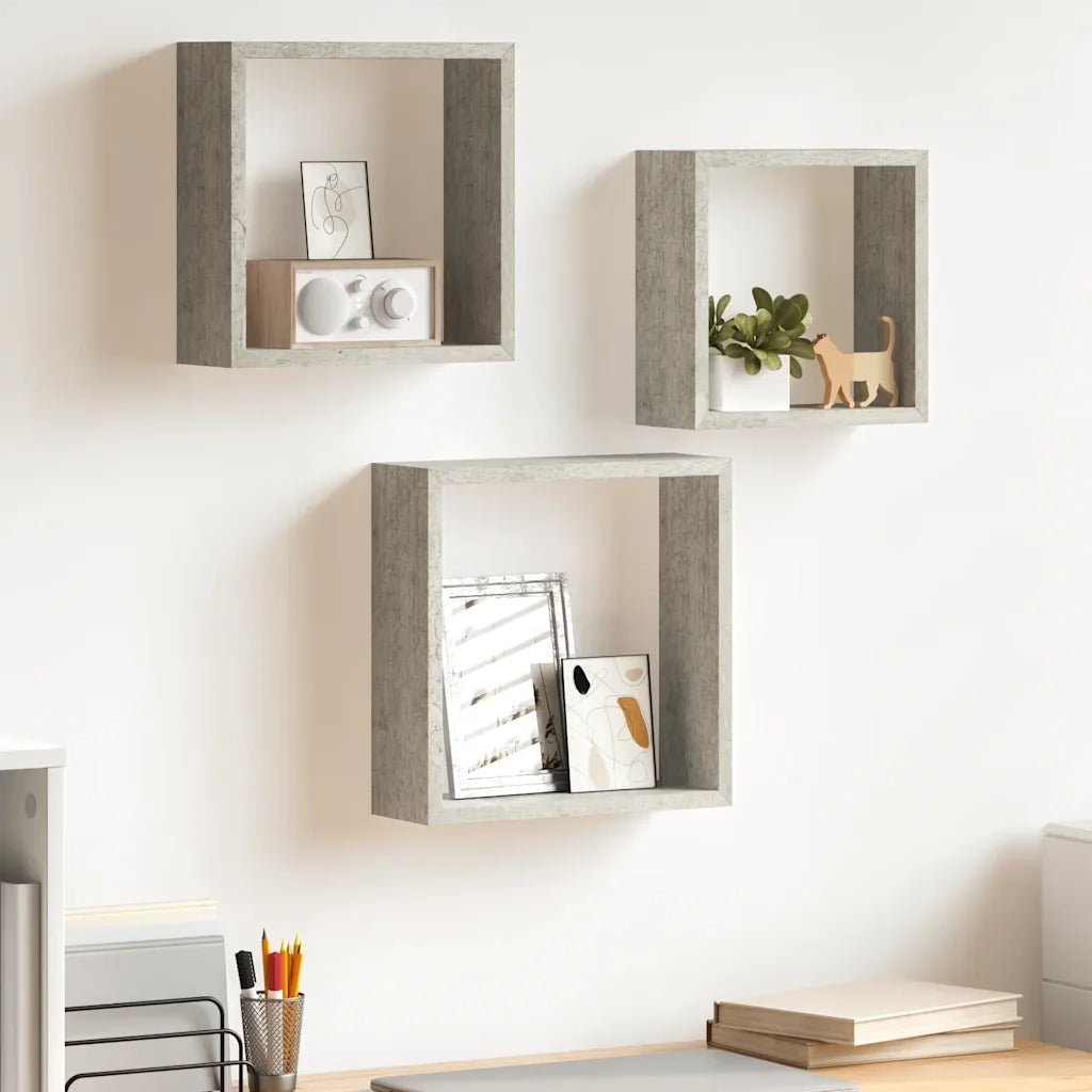 Mensole da Parete a Cubo 3 pz Grigio Cemento cod mxl 33027