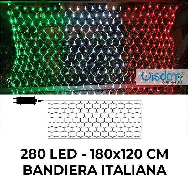 Bandiera tricolore tenda Luminosa Italia Per esterno con 280 led luci bianco rosso verde 1.8x1.2 Metri
