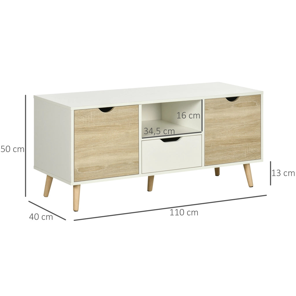 Mobile TV con cassetto e ante ¨C zephmum ¨C bianco e legno naturale 110x40x50 cm