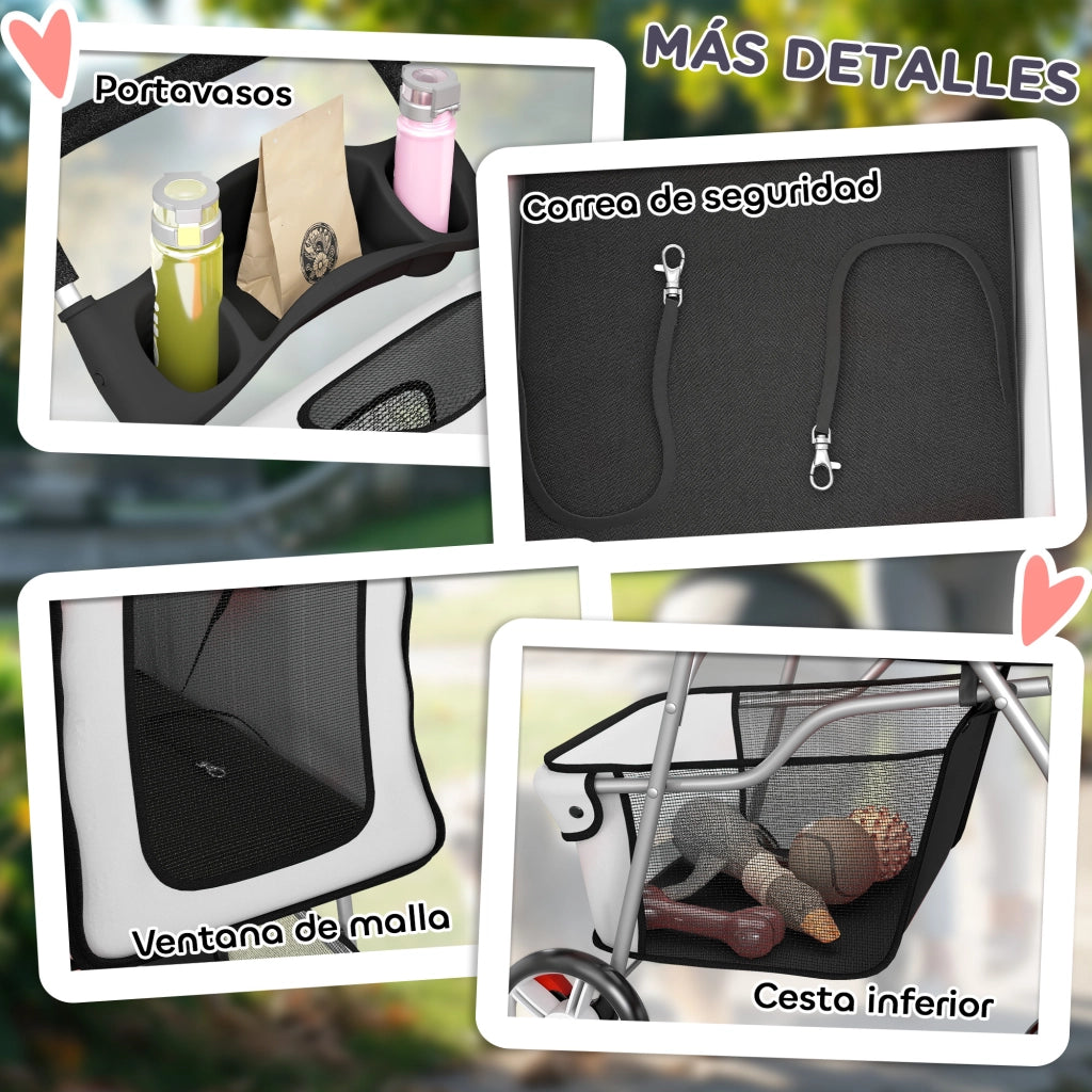 Carrello per Cani con Cestino Portavasos e Cuscino Lavabile ¨C zephmum ¨C Grigio 77x44x102 cm