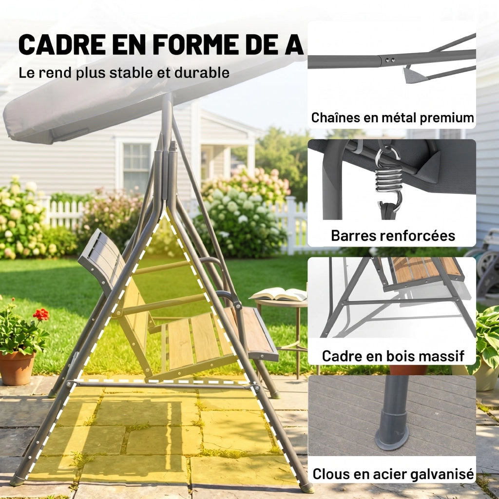 Dondolo 3 Posti da Giardino in Poliestere Grigio ¨C zephmum ¨C Poltrone Relax Esterno