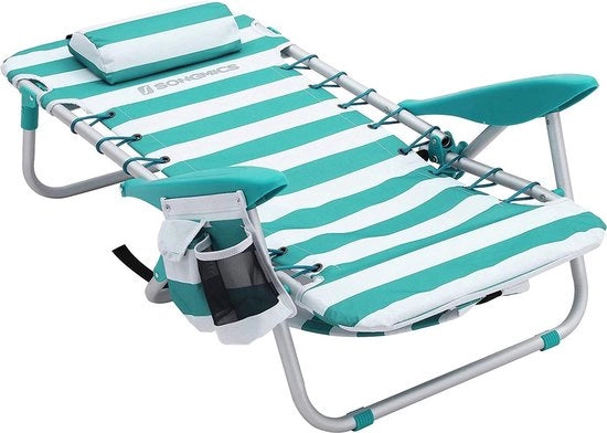 Sedia da campeggio con schienale rimovibile, sedia da giardino pieghevole, sedia da trasporto, schienale regolabile, con contenitore per bicchieri e tasca laterale, GCB62JW