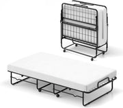 Letto Singolo Pieghevole Portatile, 90x190 cm, Materasso in Schiuma Viscoelastica, Telaio in Metallo, 4 Ruote, Carico fino a 220 kg, Ideale per Hotel e Viaggio
