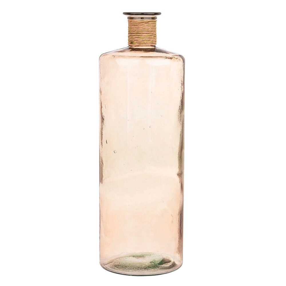 Vaso a Bottiglia in Vetro Riciclato con Cordino Rosa Antico H79 - ALIYAH