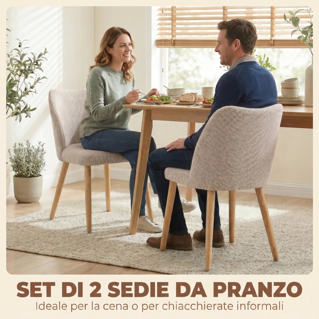 Set di 2 Sedie da Pranzo in Tessuto e Legno ¨C Minimal ¨C Crema