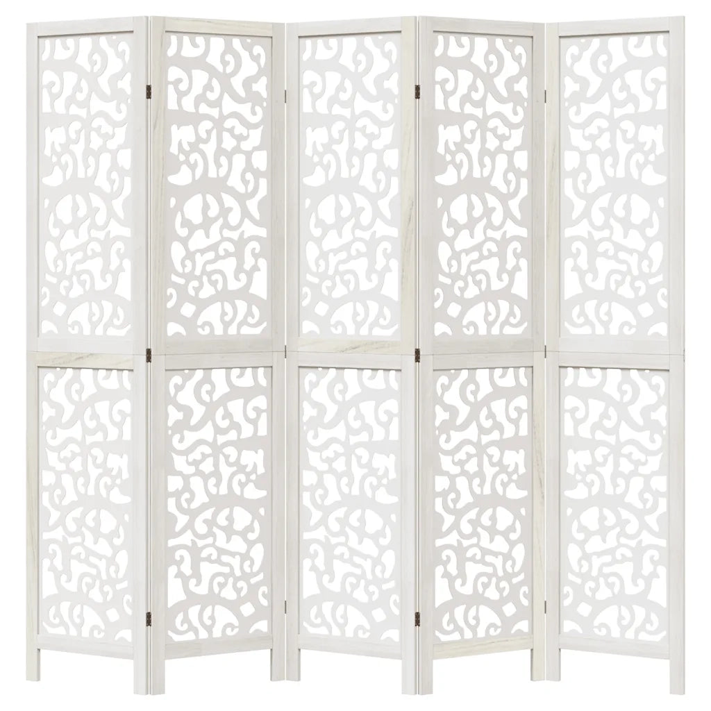 Divisorio Ambienti 5Pannelli Bianco Legno Massello di Paulownia 358742