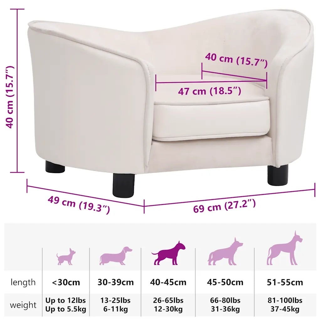 Divano per Cani Crema 69x49x40 cm in Peluche e Similpelle 171036
