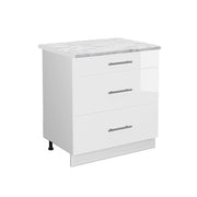 Mobiletto base per cucina Fame-Line Bianco lucido/Bianco 80 cm con 3 cassetti, PL Marmo Vicco