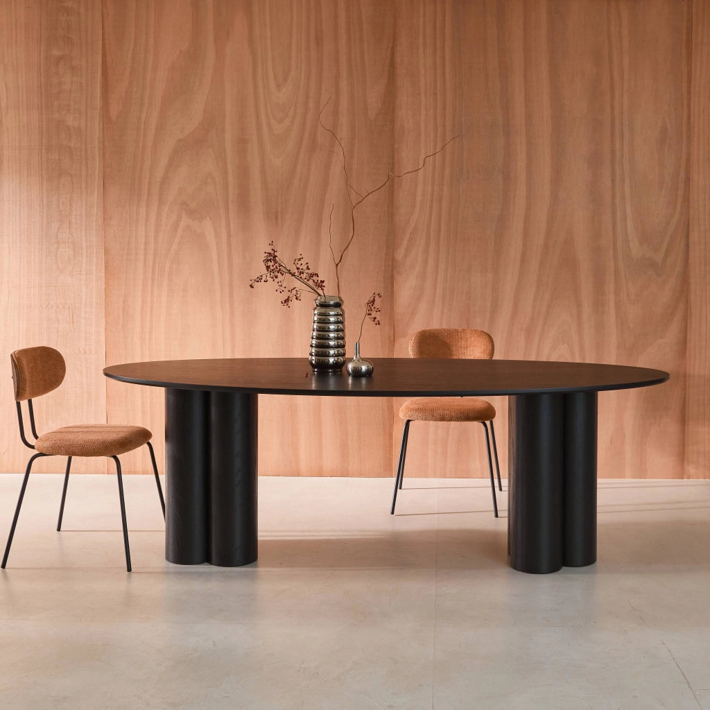 Tavolo da pranzo ovale in legno di hevea e impiallacciato rovere 8