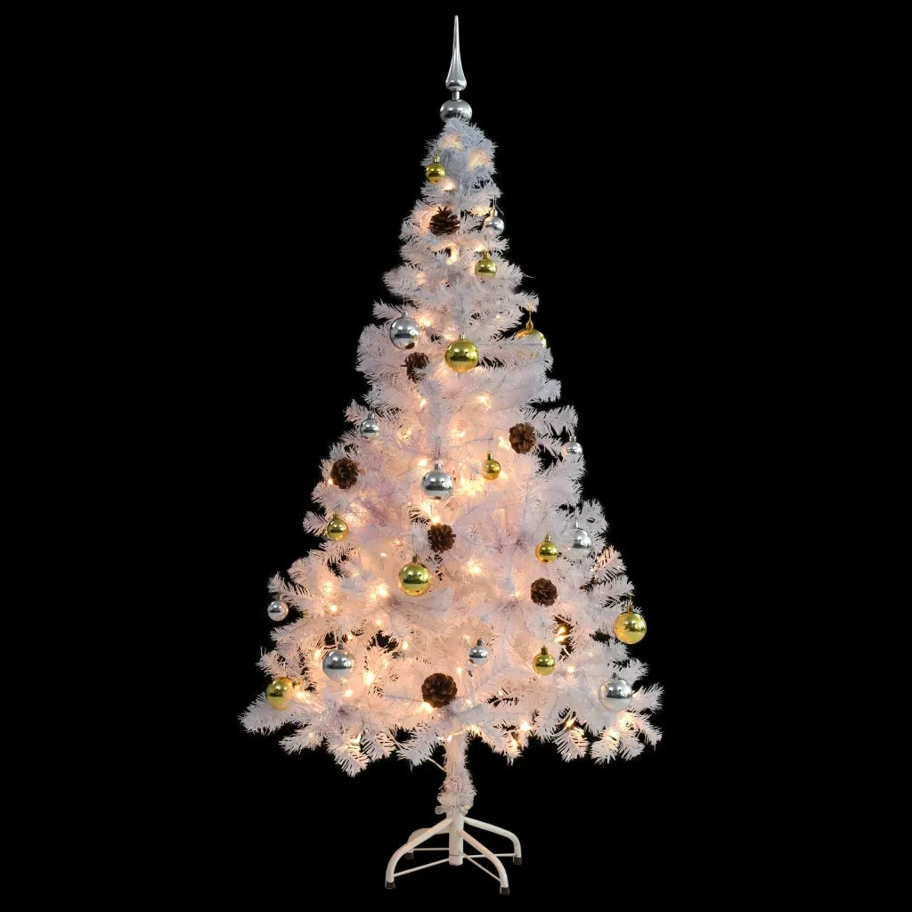 Albero di Natale Artificiale con Palline e LED 150 cm Bianco