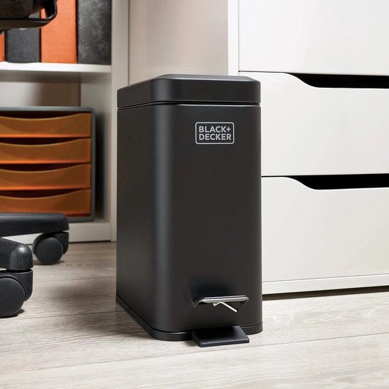 Contenitore di rifiuti 5L con pedale nero e coperchio soft-close - acciaio inox - 30cm x 14cm x 29cm