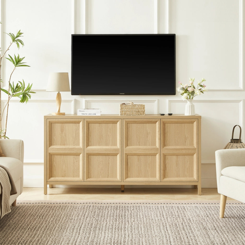 Sideboard moderno in rovere chiaro 160x40x80 cm con apertura Tip-On e cerniere soft-close