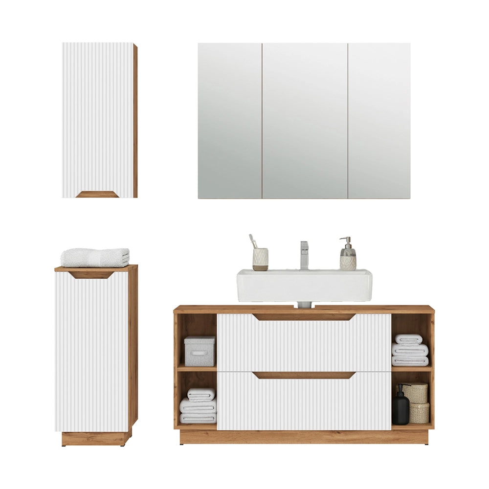 Vicco Set di mobili da bagno Rovere/bianco a strisce 4 parti