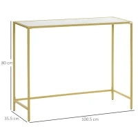 Mobile Consolle da Ingresso in Acciaio e Vetro Temperato, 100x35.5x80cm, Bianco e Oro