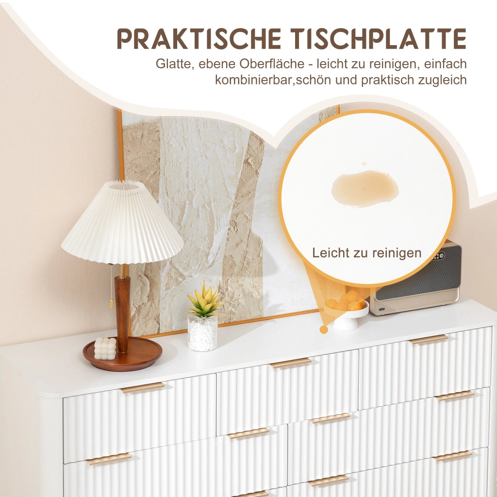 Settimanale con 7 cassetti e chiusura ammortizzata, maniglie in metallo, per ingresso, in MDF bianco, 145 × 40 × 80 cm