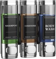 Dispensatore di sapone da parete 3 camere - Douchegel/Condizionante/Shampoo - 300 ml x 3 - Argento - ABS Plastica - Dosaggio Quantitativo - Dispensatore da bagno