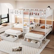 Letto a Soppalco con Scala, Cassetti e Contenitore ¨C MINIMAL ¨C Massello Bianco 90x200 / 140x200