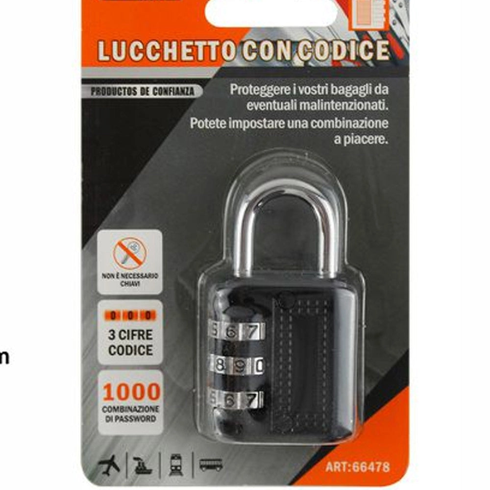 Trade Shop - Lucchetto A Combinazione 3 Cifre Valigie Armadietti Di Sicurezza 53x27x14mm -
