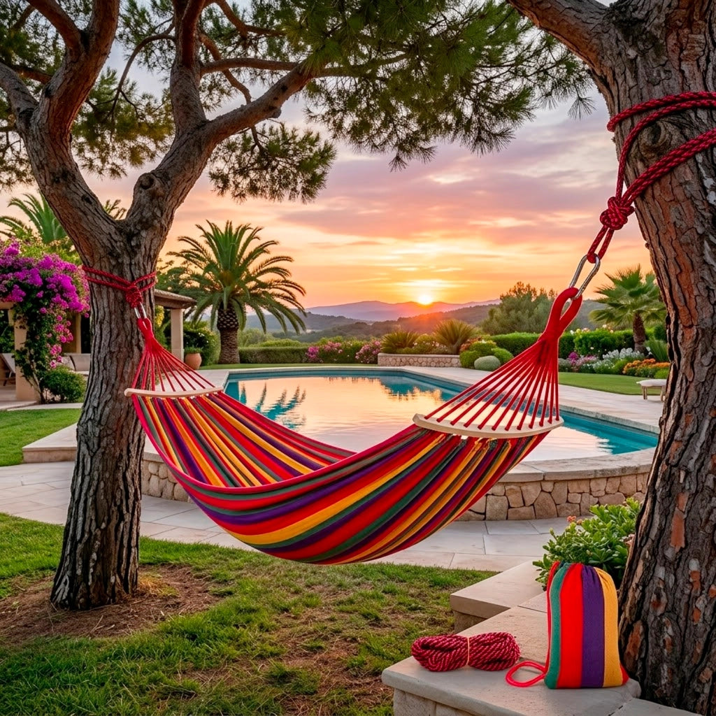Amaca In Tessuto Con Custodia Da Trasporto E Barre In Legno Da 40 Cm Supporto Resistente Per Giardino Campeggio Spiaggia Relax Outdoor 275 X 155 Cm Rosso