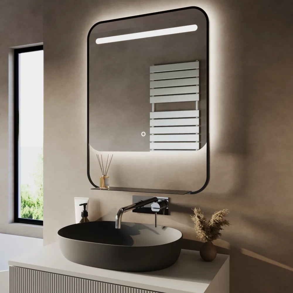 Specchio led retroilluminato 60x80cm con cornice nero opaco luce calda, neutra, fredda e anti-appannamento | Cetus