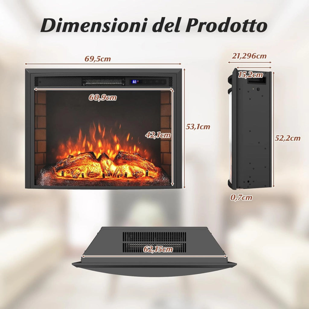 Camino Elettrico, 750W/1500W Caminetto Elettrico Curvo con Telecomando, Effetto Fiamma Realistico e Regolabile, Timer e Protezione da Surriscaldamento