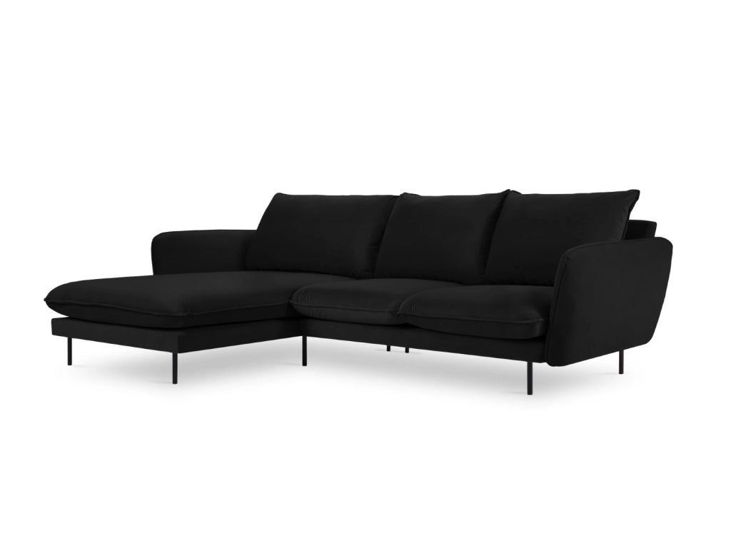 Cosmopolitan Design - Divano angolare sinistro "Vienna" 5 posti in velluto nero 