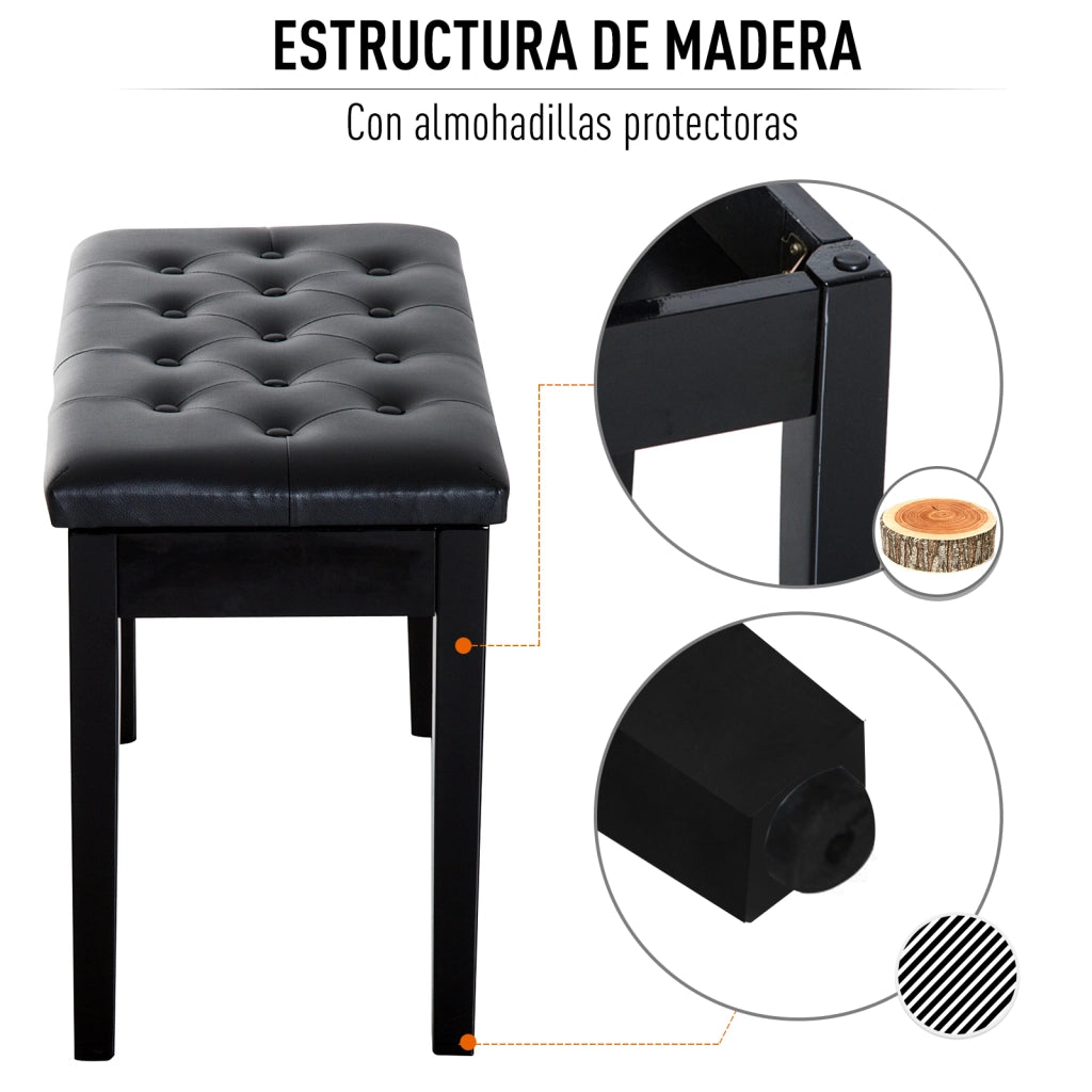 Sgabello da Pianoforte con Sgabelo Imbottito e Sottosella ¨C zephmum ¨C 76x36x50 cm Nero