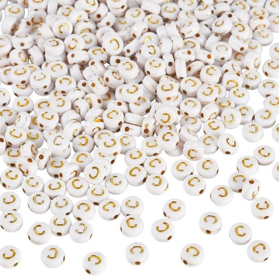 Lettere in Acrilato 500 Unità - Acrilato - Metallo dorato - Disco piatto rotondo - 7mm di diametro - Ideali per la creazione di gioielli - Alfabeto in acrilato