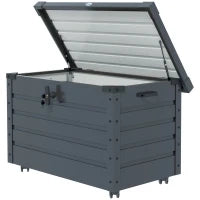 Baule da Esterno da 295L con Serratura e 2 Maniglie, in Acciaio Zincato, 120x62x66 cm, Grigio Scuro