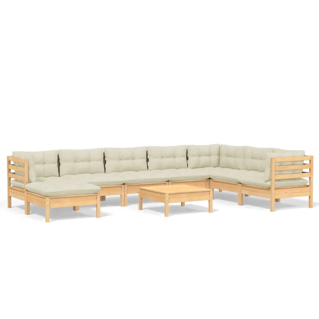 Set Divani da Giardino 9 pz con Cuscini Crema in Massello di Pino 3096665