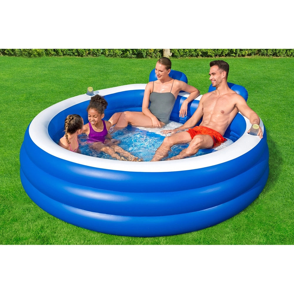 Trade Shop - Piscina Gonfiabile Familiare 231x219x79cm Con Panca Poggiatesta Portabicchieri 54422 -